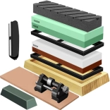 Vodni brus za nože RUHHY – komplet z več granulacijami in usnjenim pasom