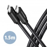 Kabel USB-C na USB-C 1,5m PD 60W 3A črni oplet