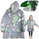 svetleča otroška odeja s kapuco 2v1 – siva z dinozavri