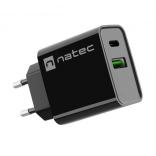 Omrežni polnilnik NATEC Ribera 1x USB‑A + 1x USB‑C 20 W črna