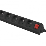 Podaljšek 1,5 m črn s 5 vtičnicami in stikalom