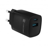 Natec Ribera GaN USB polnilnik 30 W, 1x USB-A, 1x USB-C, črna