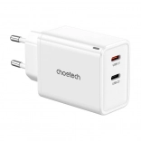Choetech GaN omrežni polnilec 65 W, 2× USB‑C (bel)