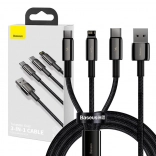 Baseus Tungsten Gold 3-v-1 polnilni in podatkovni kabel USB na Lightning / USB‑C / micro USB, 3,5 A, 1,5 m (črn)