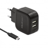 Qoltec dvojni USB polnilec 17W z USB-C kablom