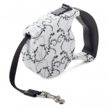 Samodejni povodec z blokirno funkcijo 5m, bel z lilijami