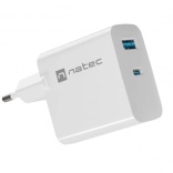 Natec Ribera GaN polnilec 65W USB-A in USB-C bel