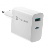 Polnilec Natec Ribera GaN 1x USB-A + 1x USB-C 45 W bel