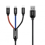 Baseus kabel 3v1 USB-C / Lightning / Micro USB, 3,5 A, 0,3 m, črn