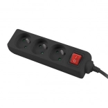 Podaljševalni kabel s 3 vtičnicami in stikalom, 3 m, črn, bakren kabel