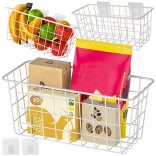 Viseča kovinska stenska košara z lepilnimi kljukicami – bel žični organizator