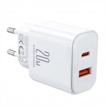 Omrežni polnilec JOYROOM 20 W z USB‑C in USB‑A (bel, EU)