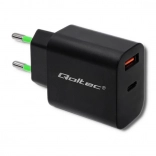 Omrežni polnilec 18W USB tip C PD in USB QC 3.0 črn