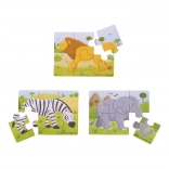 Lesene puzzle 3v1 Safari živali BIGJIGS TOYS