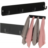 Stenski kopalniški obešalnik s 4 kljukami, črno kovinsko