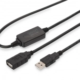 Aktivni podaljševalni kabel USB 2.0 USB‑A (moški) na USB‑A (ženski) 10 m, črn