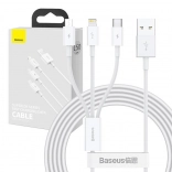 Polnilni in podatkovni kabel 3v1 Baseus Superior, USB na Micro USB / USB‑C / Lightning, 3,5 A, 1,5 m, bel