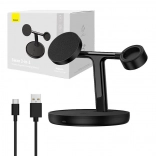 magnetno brezžično polnilno stojalo BASEUS Swan 3 v 1, 15 W MagSafe, črno