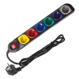 Prenapetostno zaščitena razdelilna letev z 6 vtičnicami in stikalom 1,5 m, črna