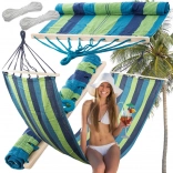 Vrtna viseča mreža z lesenima ojačitvama, črtasta, 200 × 80 cm